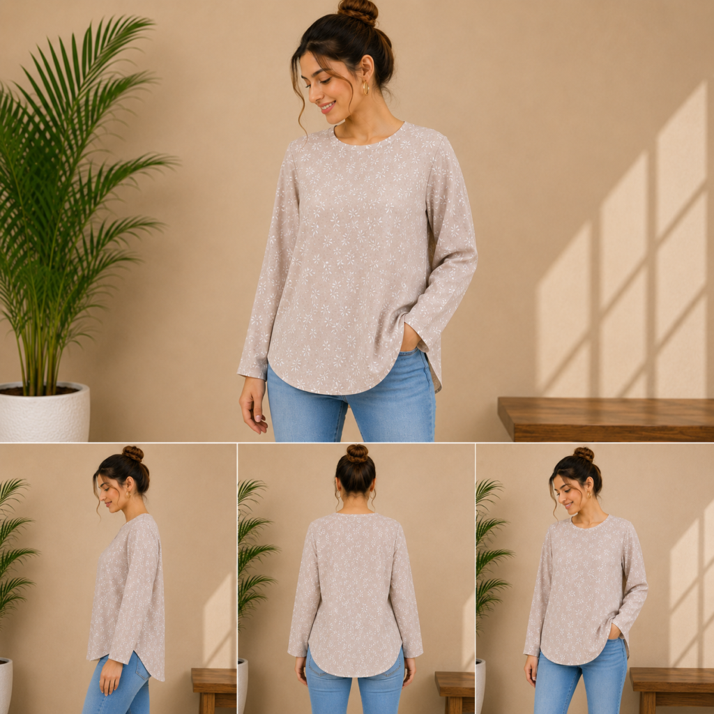 Beige Floral Print Tunic