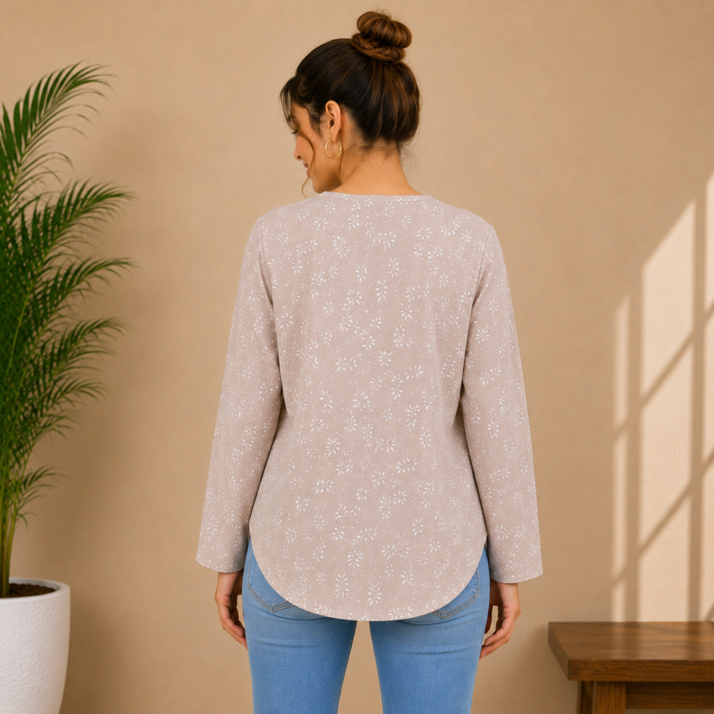 Beige Floral Print Tunic Back