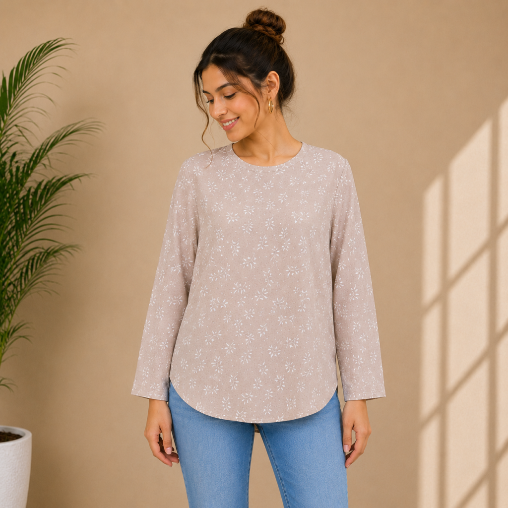 Beige Floral Print Tunic Front