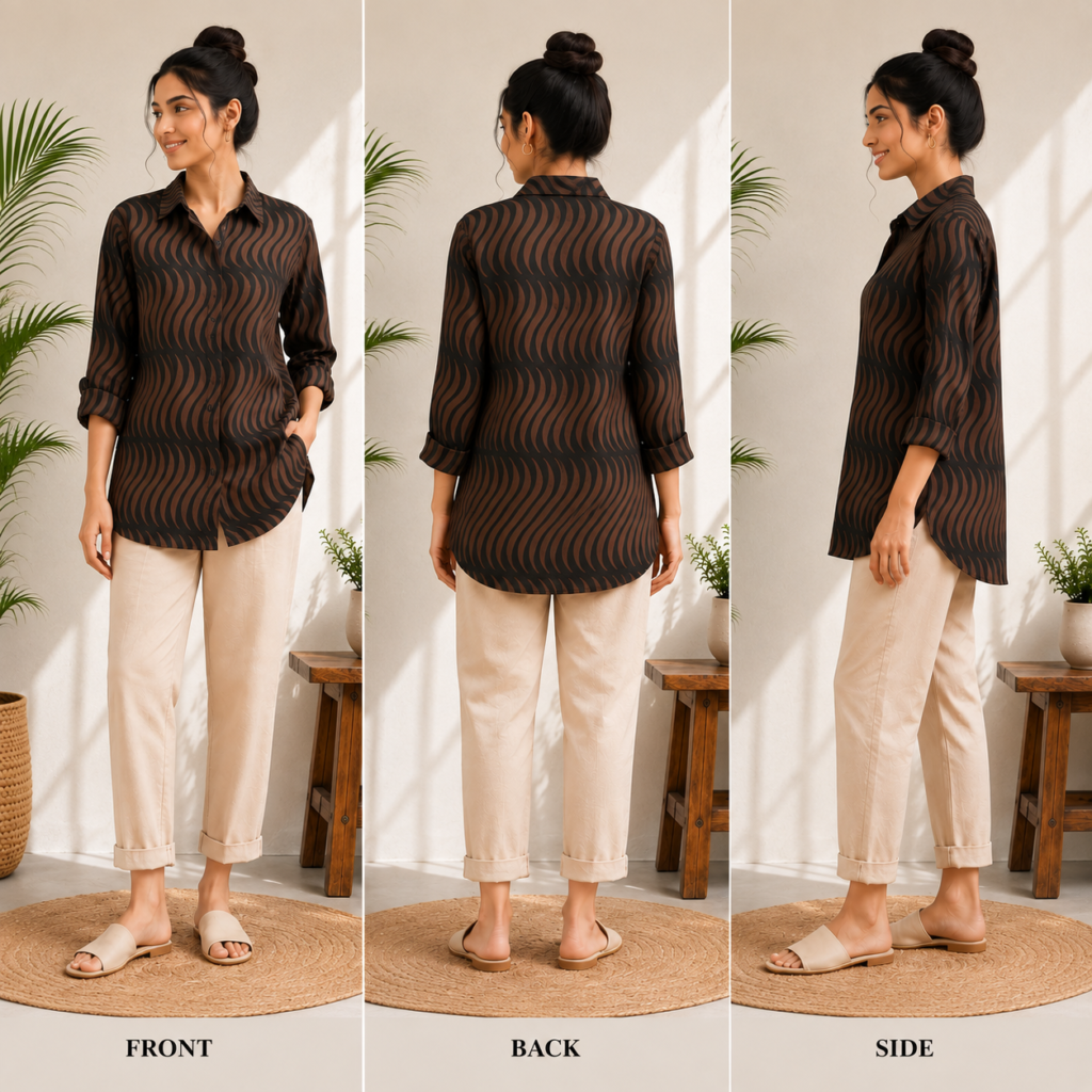 Brown Wave Print Tunic