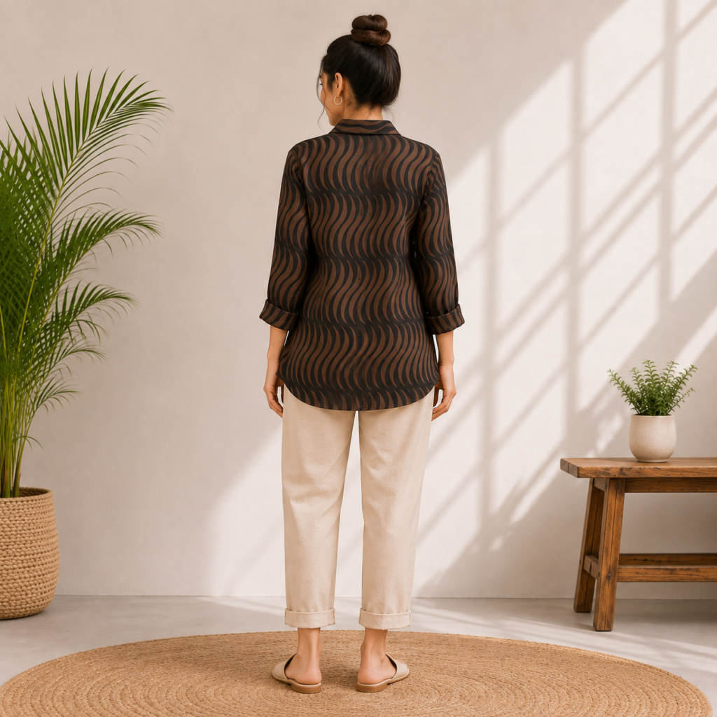 Brown Wave Print Tunic Back