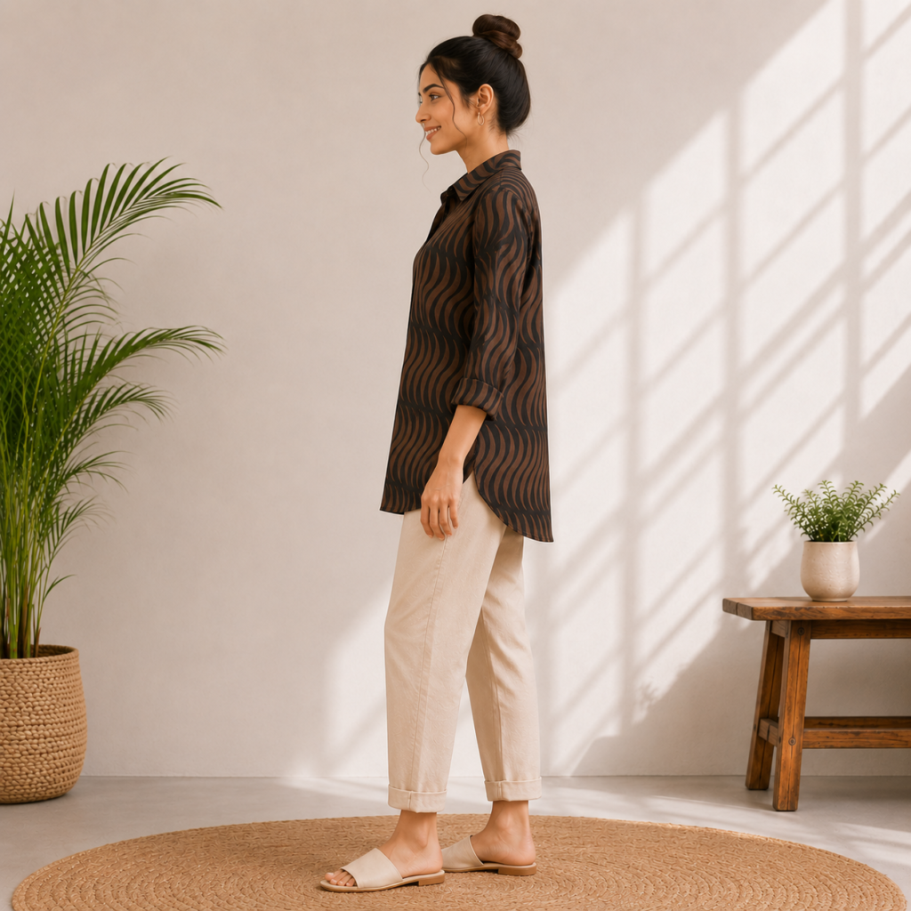 Brown Wave Print Tunic Side