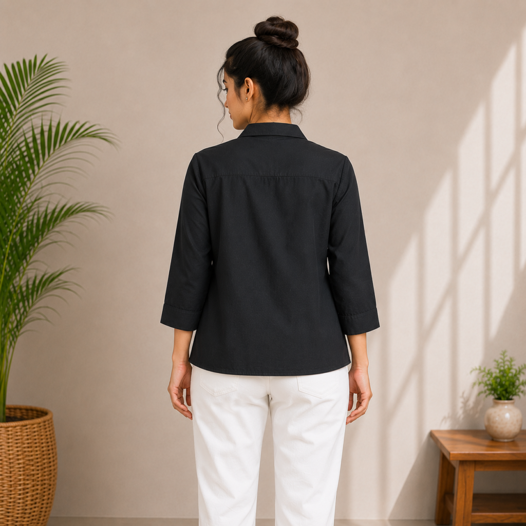 Classic Black Collared Casual Shirt Back