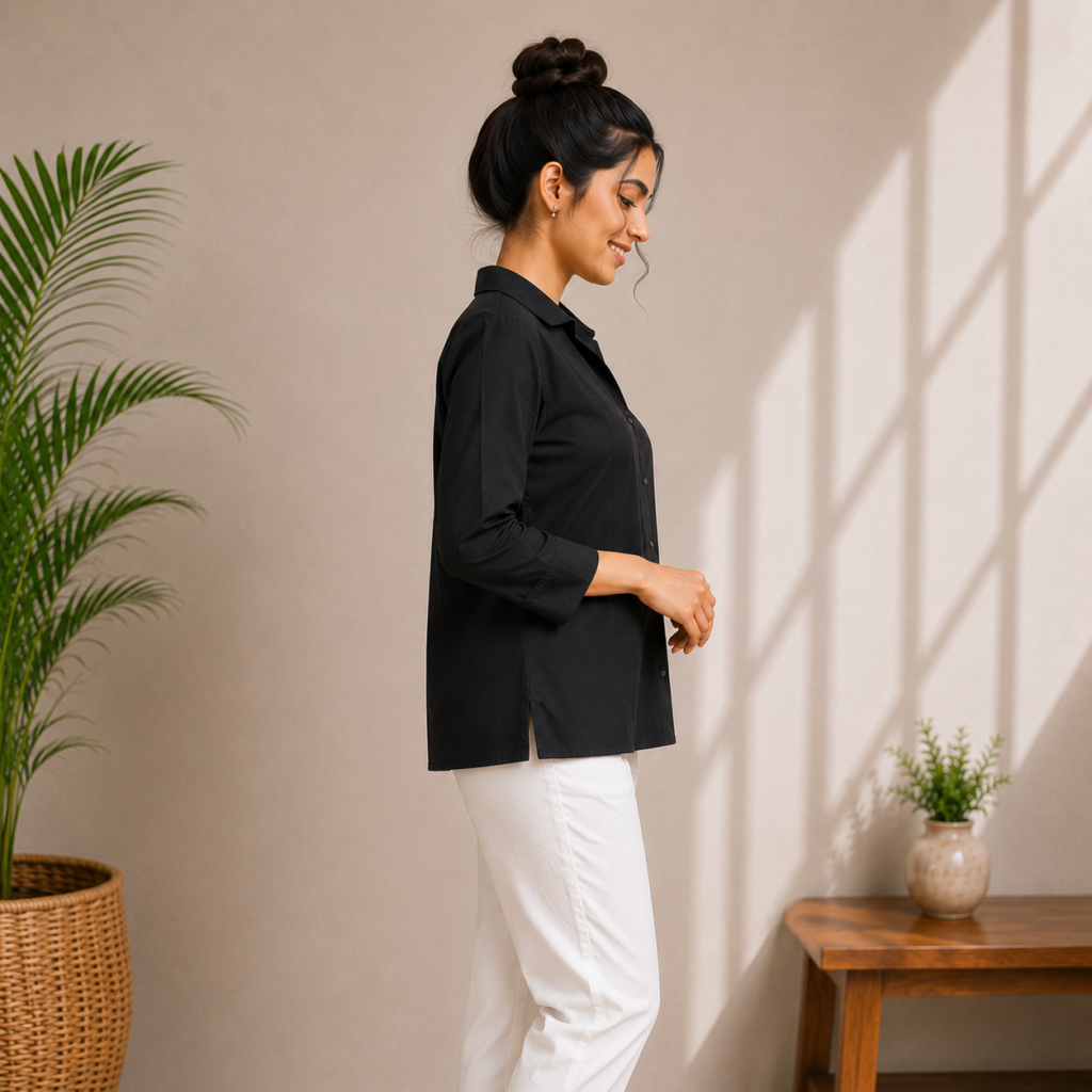 Classic Black Collared Casual Shirt Side