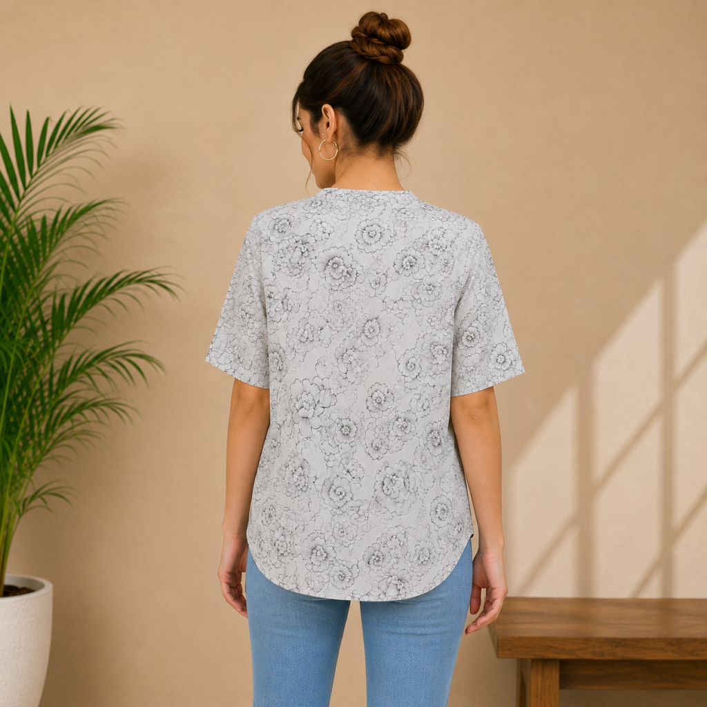 Grey Floral Charm Top Back