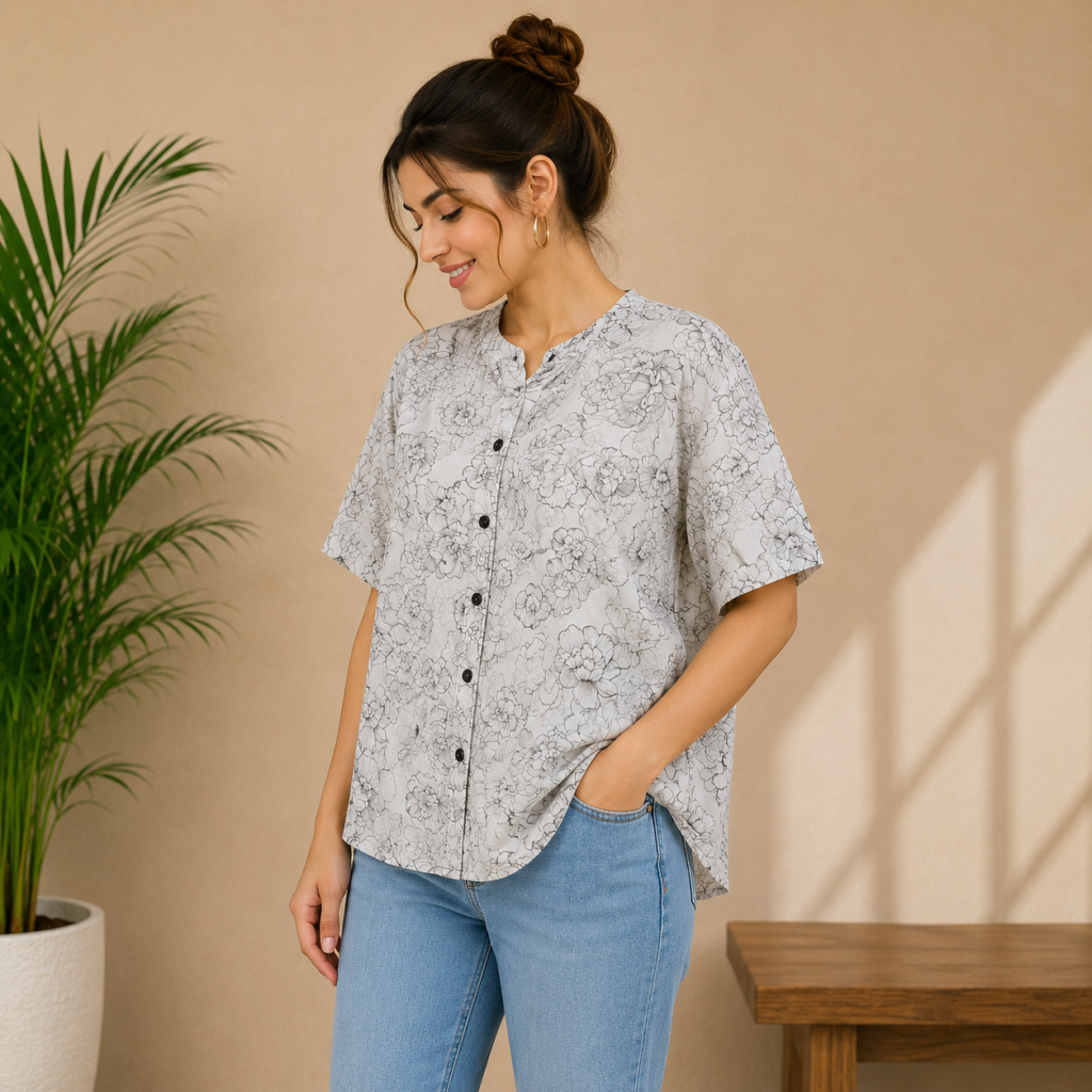 Grey Floral Charm Top Front