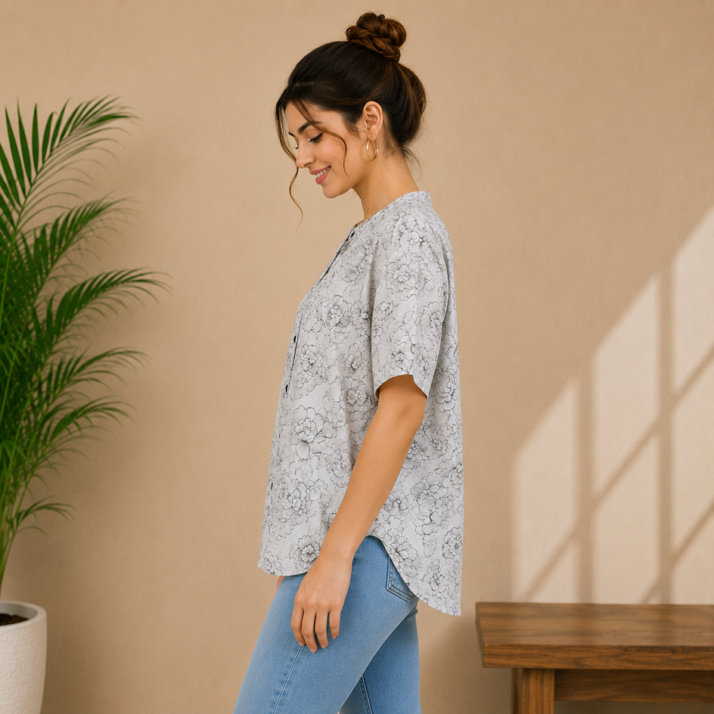 Grey Floral Charm Top Side