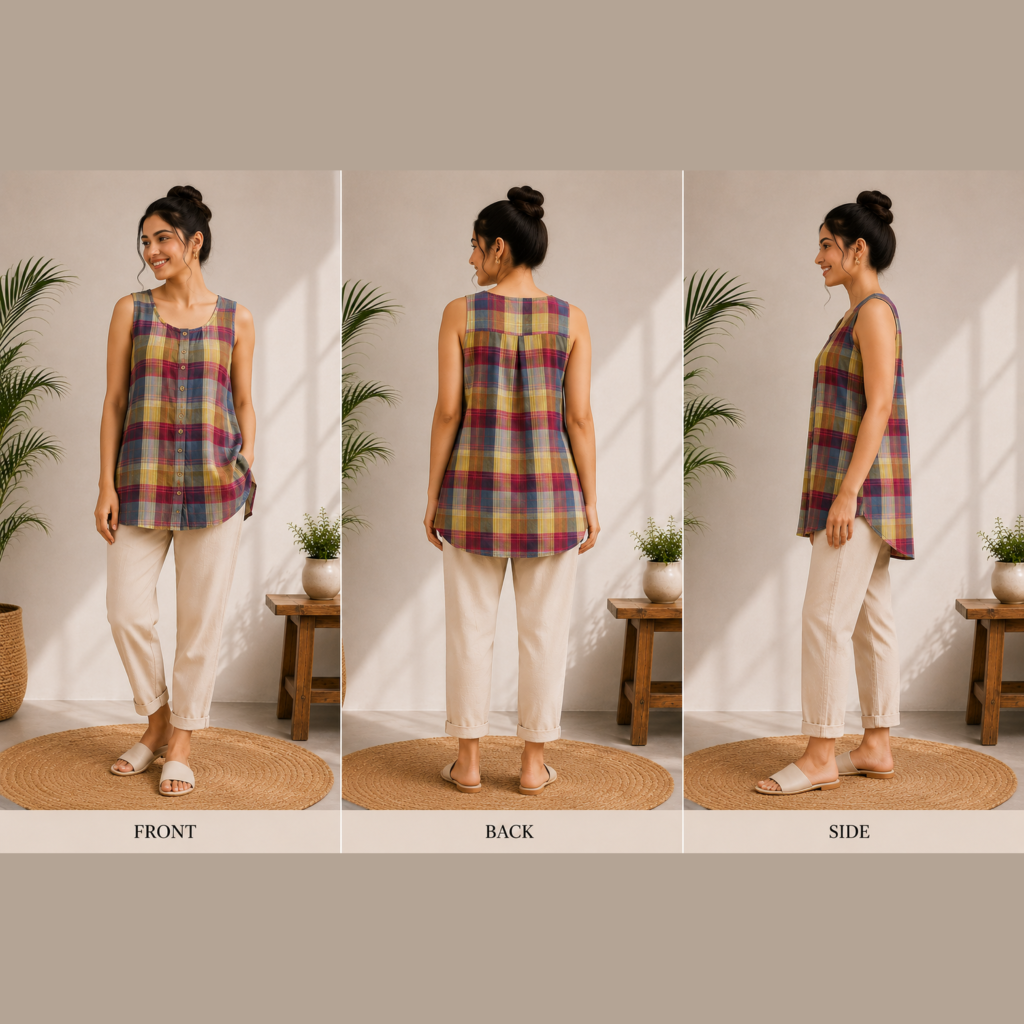 Multicolor Plaid Sleeveless Tunic
