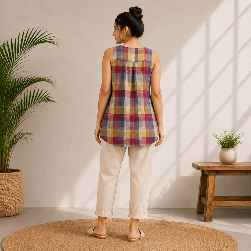 Multicolor Plaid Sleeveless Tunic Back