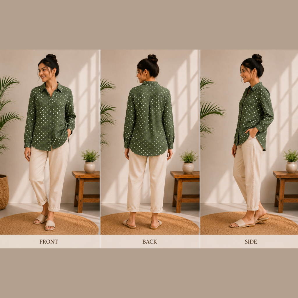 Olive Polka Dot Casual Shirt