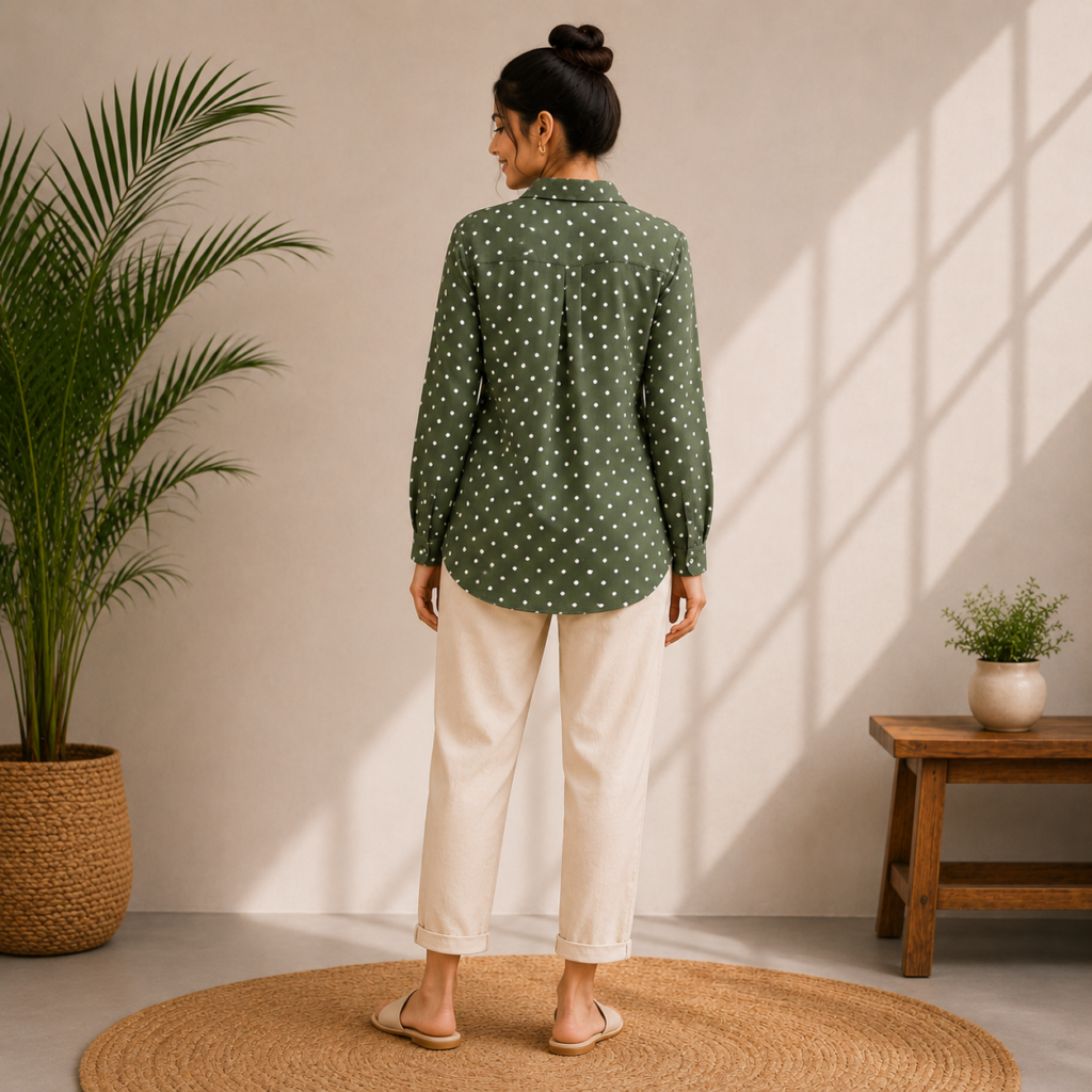 Olive Polka Dot Casual Shirt Back