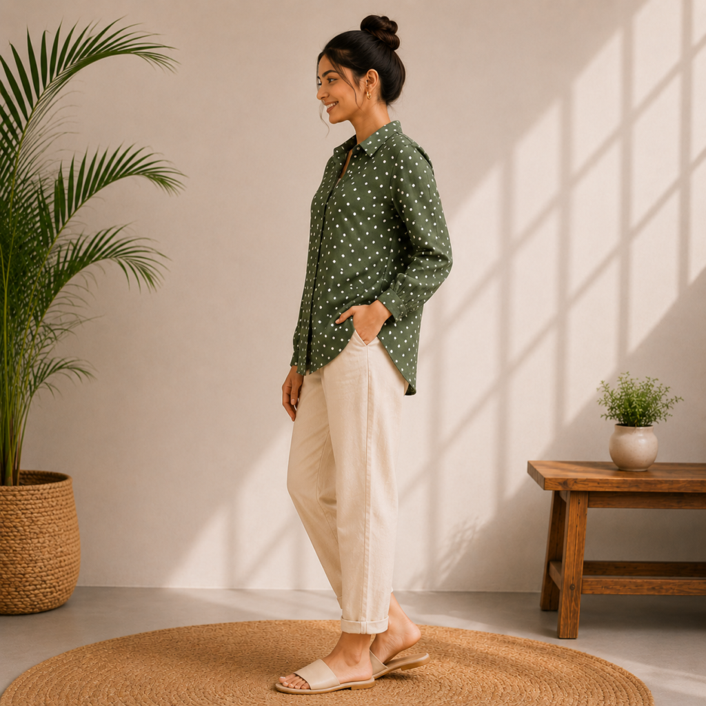 Olive Polka Dot Casual Shirt Side