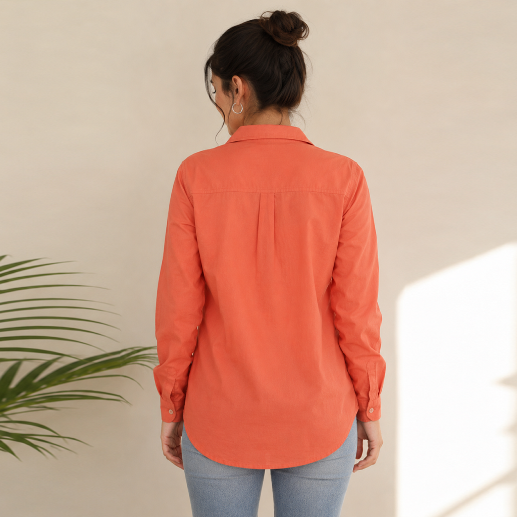 Women’s Solid Coral Orange Full Sleeve Shirt