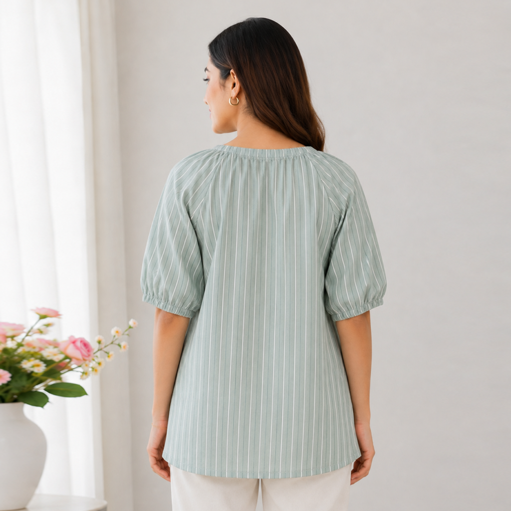 Pastel Green Puff Sleeve Top Back