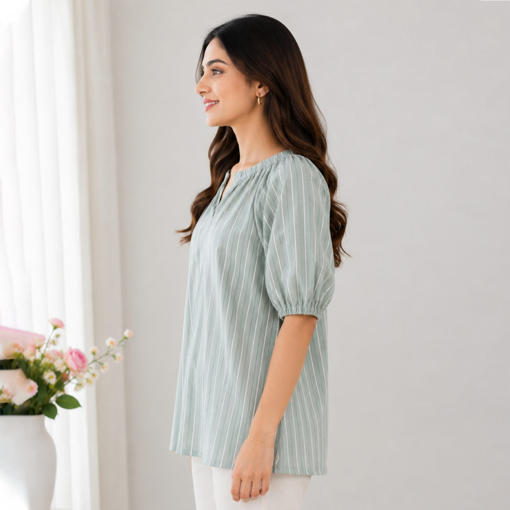 Pastel Green Puff Sleeve Top Side