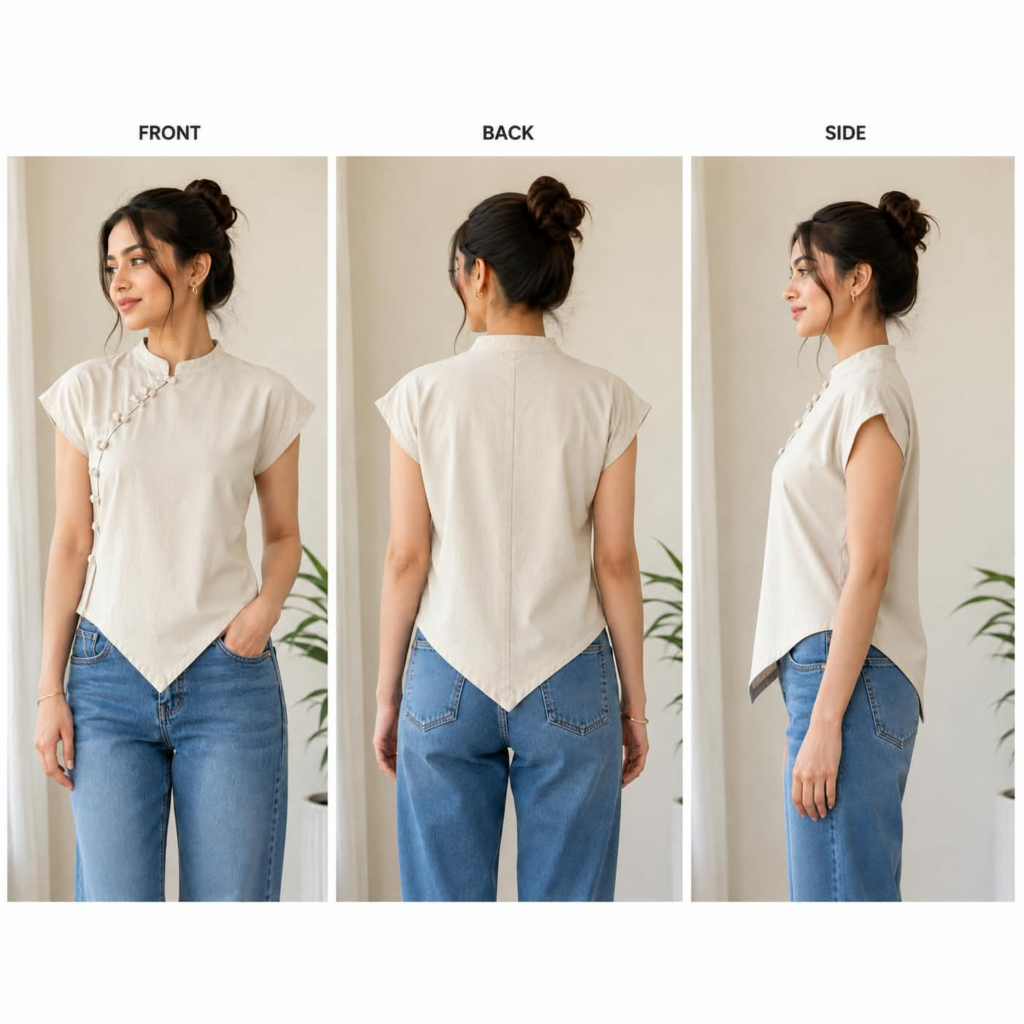 Women’s Solid Mandarin Collar Stylish Top