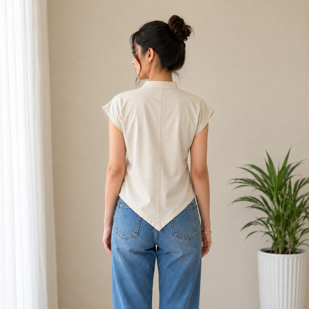 Women’s Solid Mandarin Collar Stylish Top Back