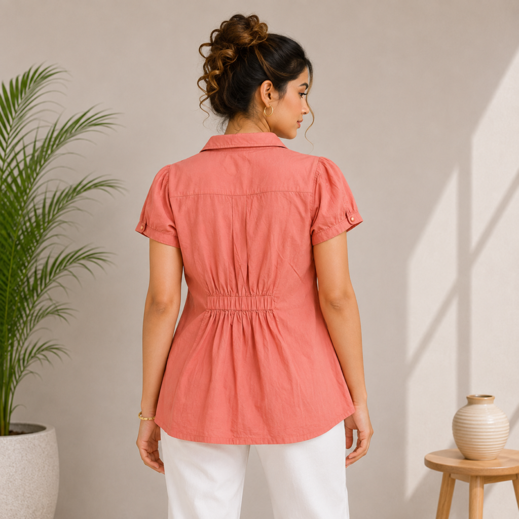 Orange Lace Detail Puff Sleeve Top Back