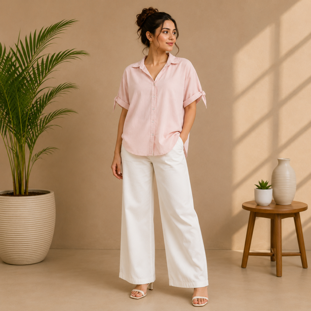 Women’s Baby Pink Collared Shirt Front
