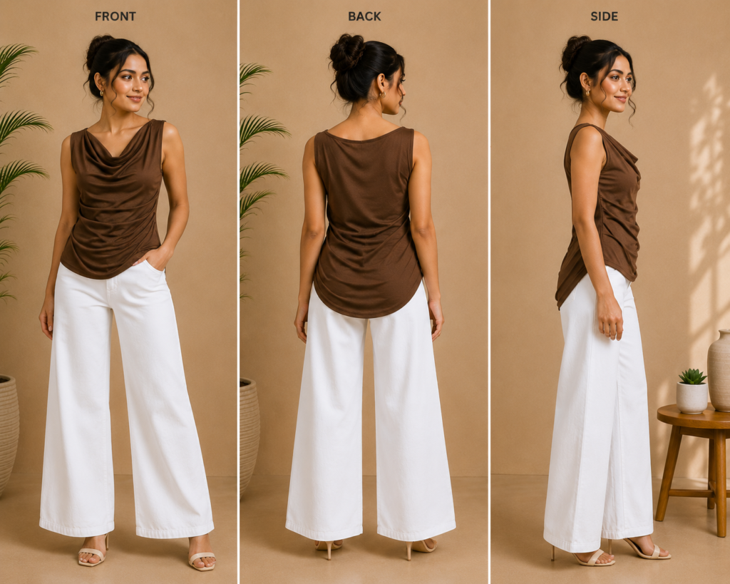 Women’s Brown Cowl Neck Draped Top