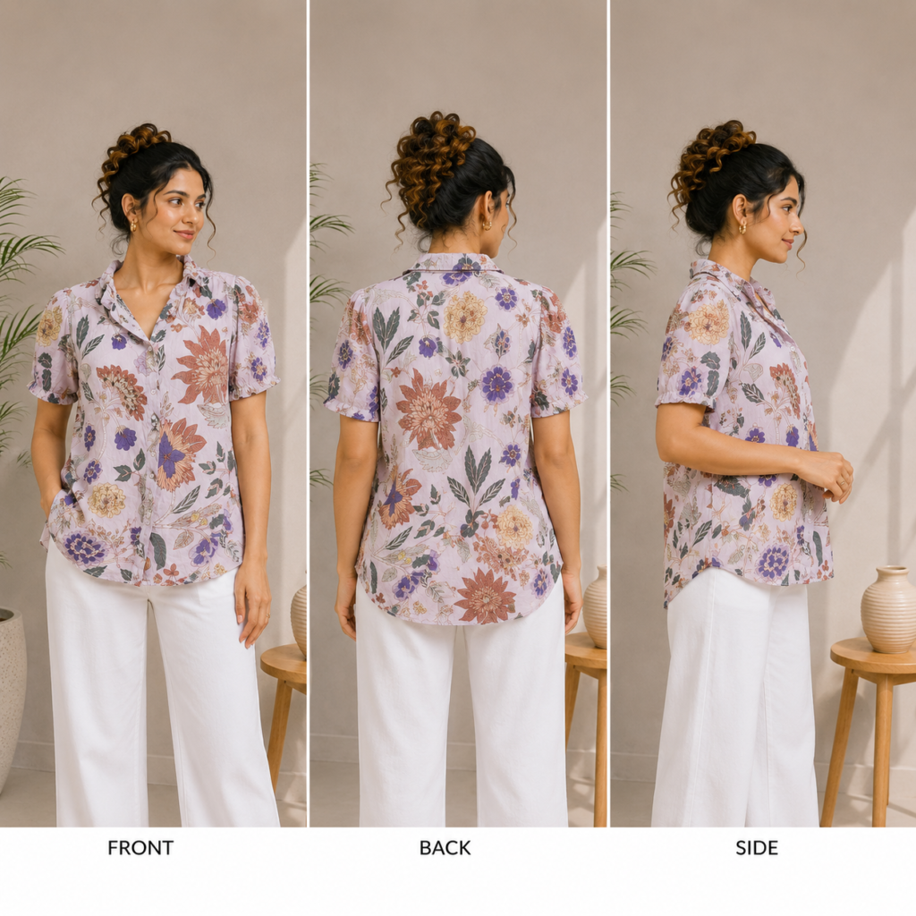 Women’s Floral Printed Short Sleeve Shirt