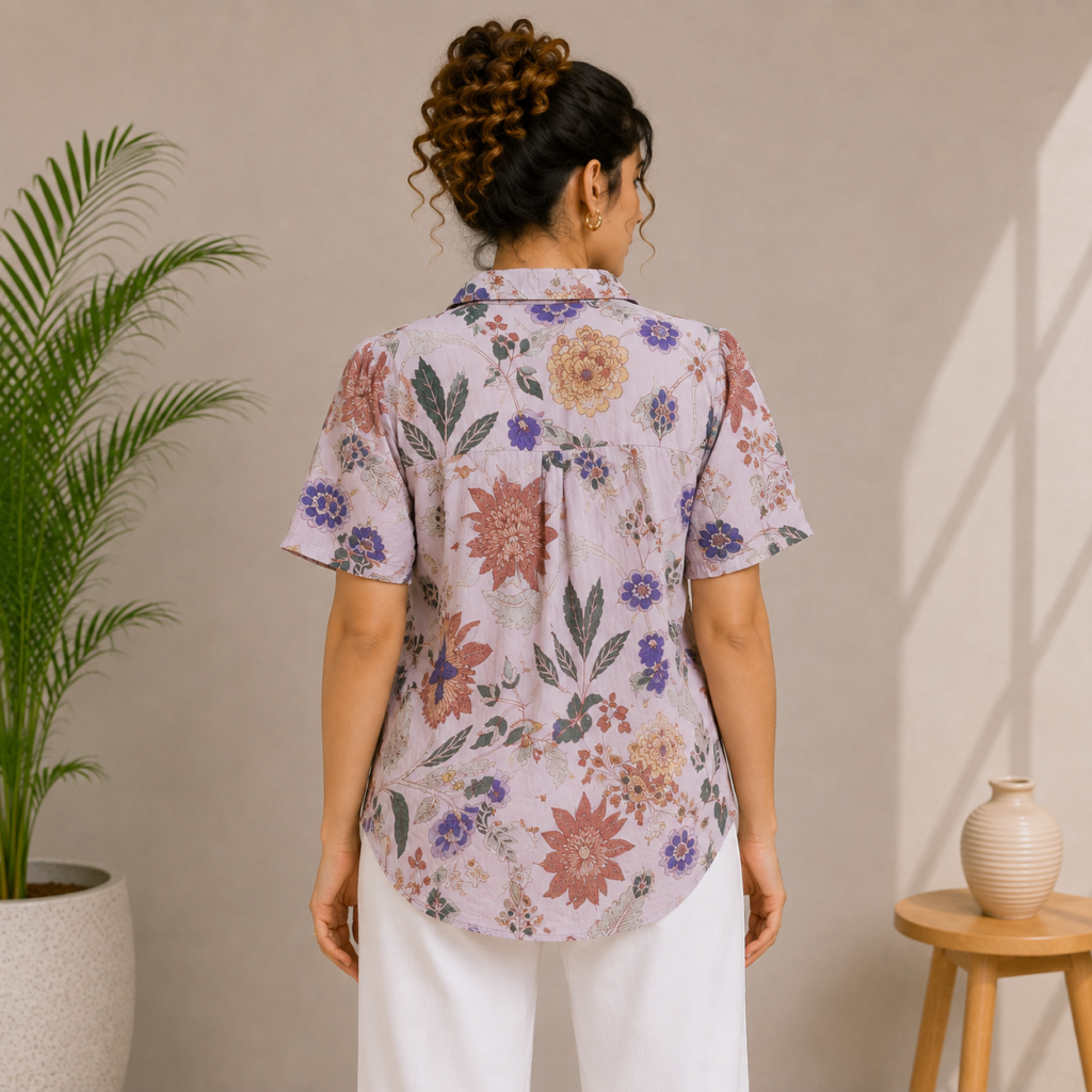Women’s Floral Printed Short Sleeve Shirt Back