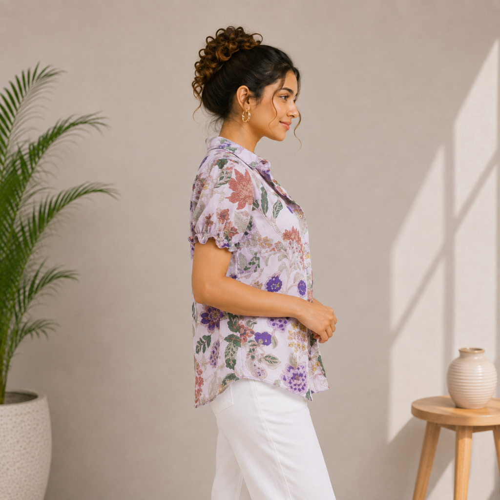 Women’s Floral Printed Short Sleeve Shirt Side