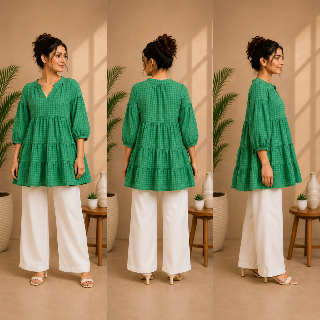 Women’s Green Gingham Tiered Tunic