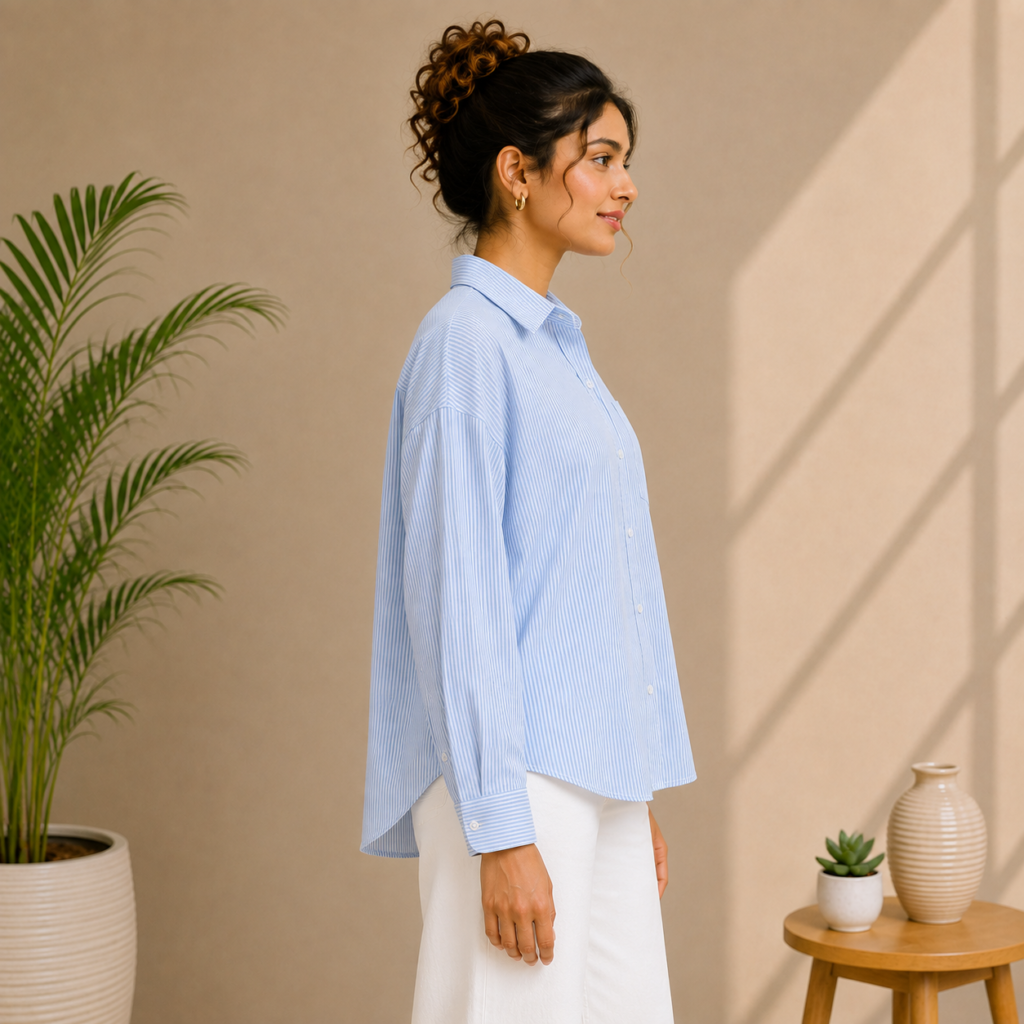 Women’s Light Blue Striped Oversized Shirt S
