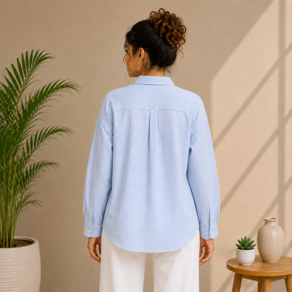Women’s Light Blue Striped Oversized Shirt b