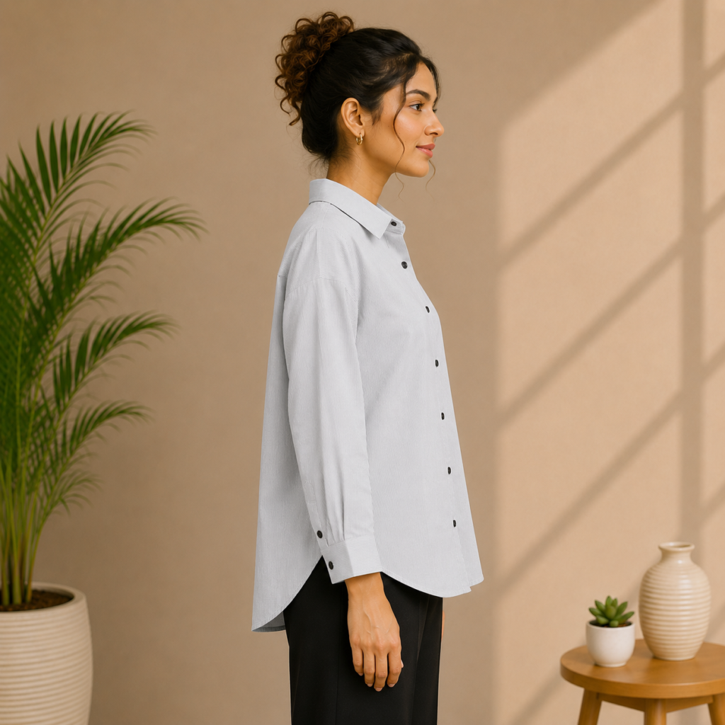 Women’s Light Grey Pinstripe Shirt Side