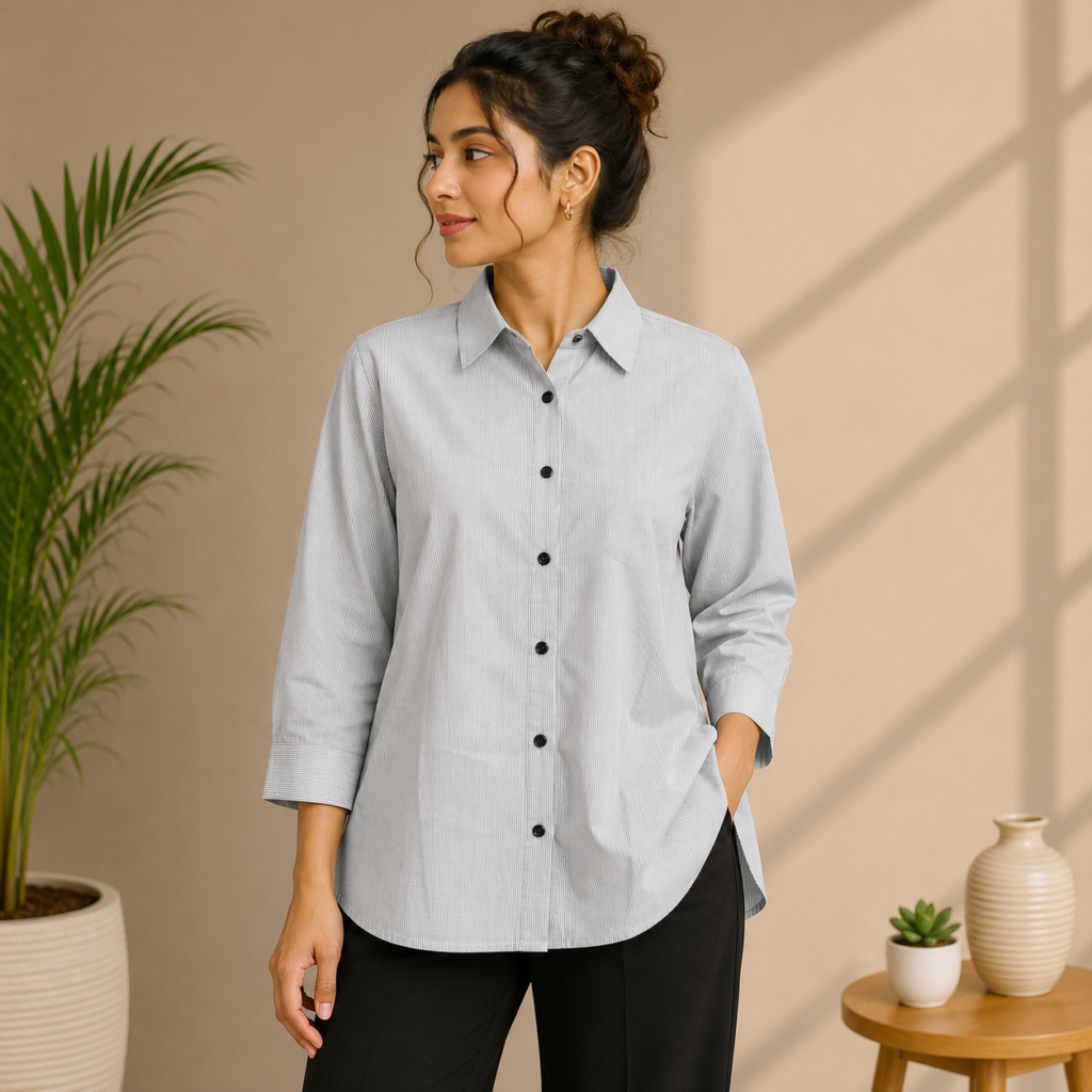 Women’s Light Grey Pinstripe Shirt front