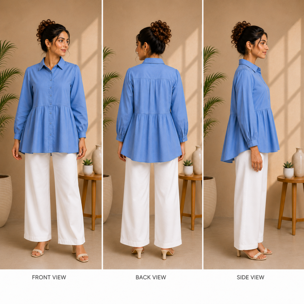 Women’s Sky Blue Peplum Shirt