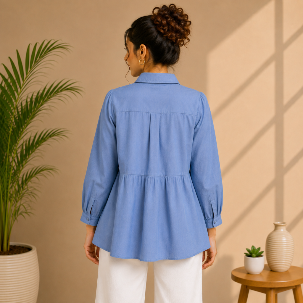 Women’s Sky Blue Peplum Shirt Back